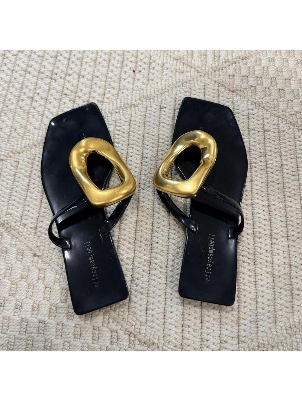 SOLD Jeffrey Campbell Linques- J Jelly Sandals in Black Finish with Gold Har - Picture 3 of 5